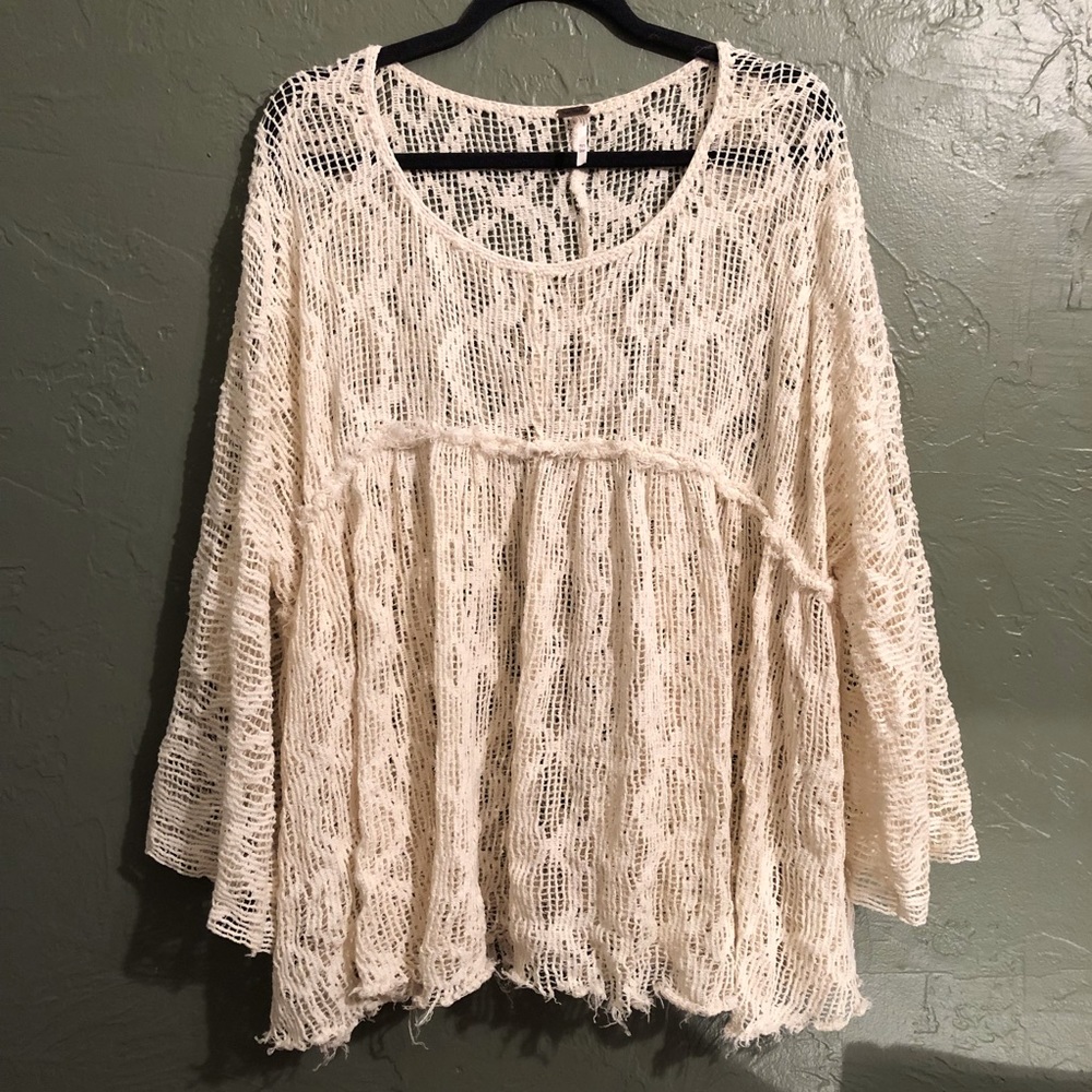 Vintage Crochet Bell Sleeve Top (M)